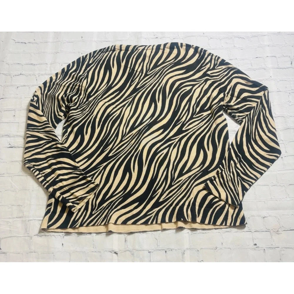 J. Crew Teddie Sweater Womens XL Black Tan Animal Print Lightweight Cotton